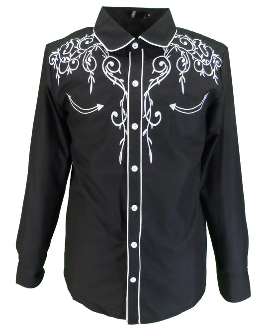 Mazeys Mens Black White Western Cowboy Vintage/Retro Shirts