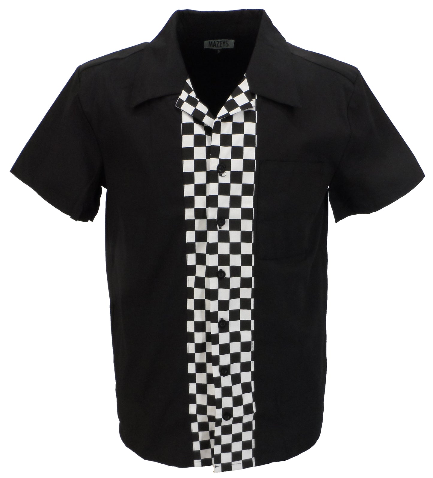 Retro-Rockabilly Bowling Shirts für Herren in Schwarz und Schachbrettmuster