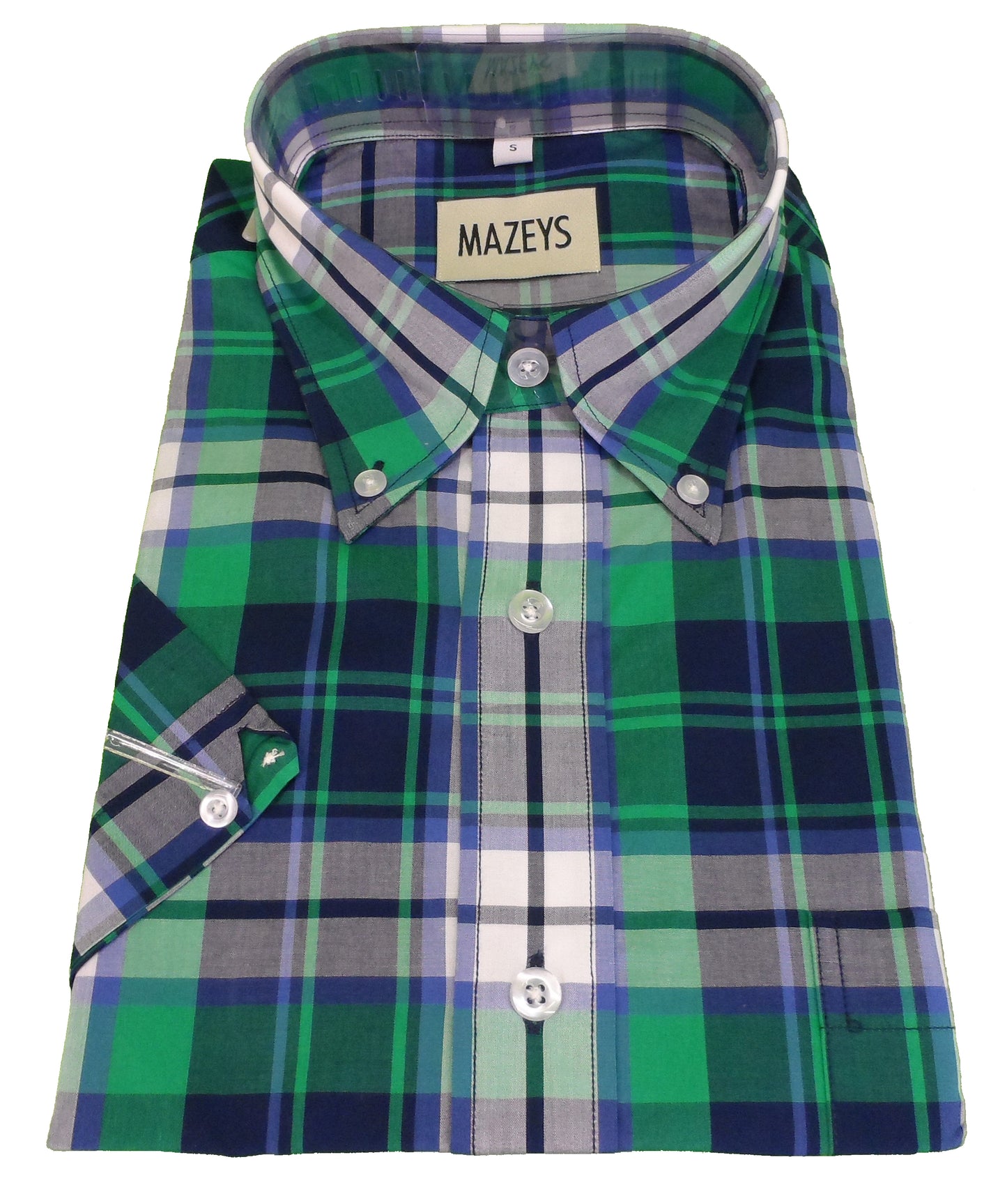 Mazeys Mens Green Checked 100% Cotton Short Sleeved Shirts