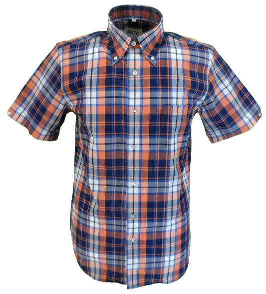 Mazeys Mens Orange Checked 100% Cotton Short Sleeved Shirts