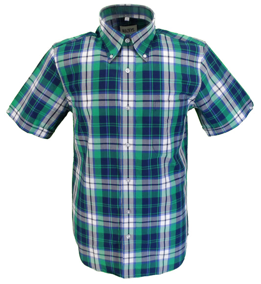 Mazeys Camisas manga corta 100% algodón cuadros verdes hombre