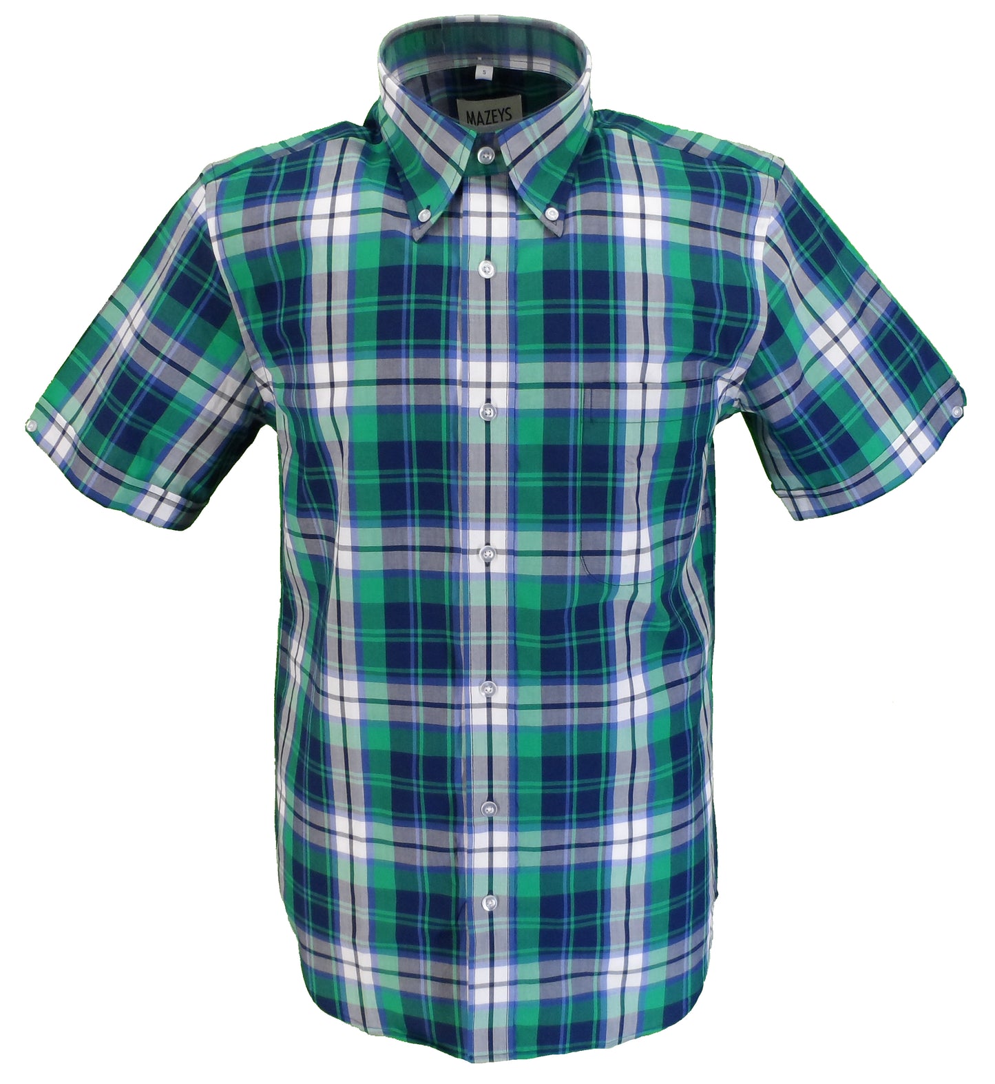 Mazeys Mens Green Checked 100% Cotton Short Sleeved Shirts