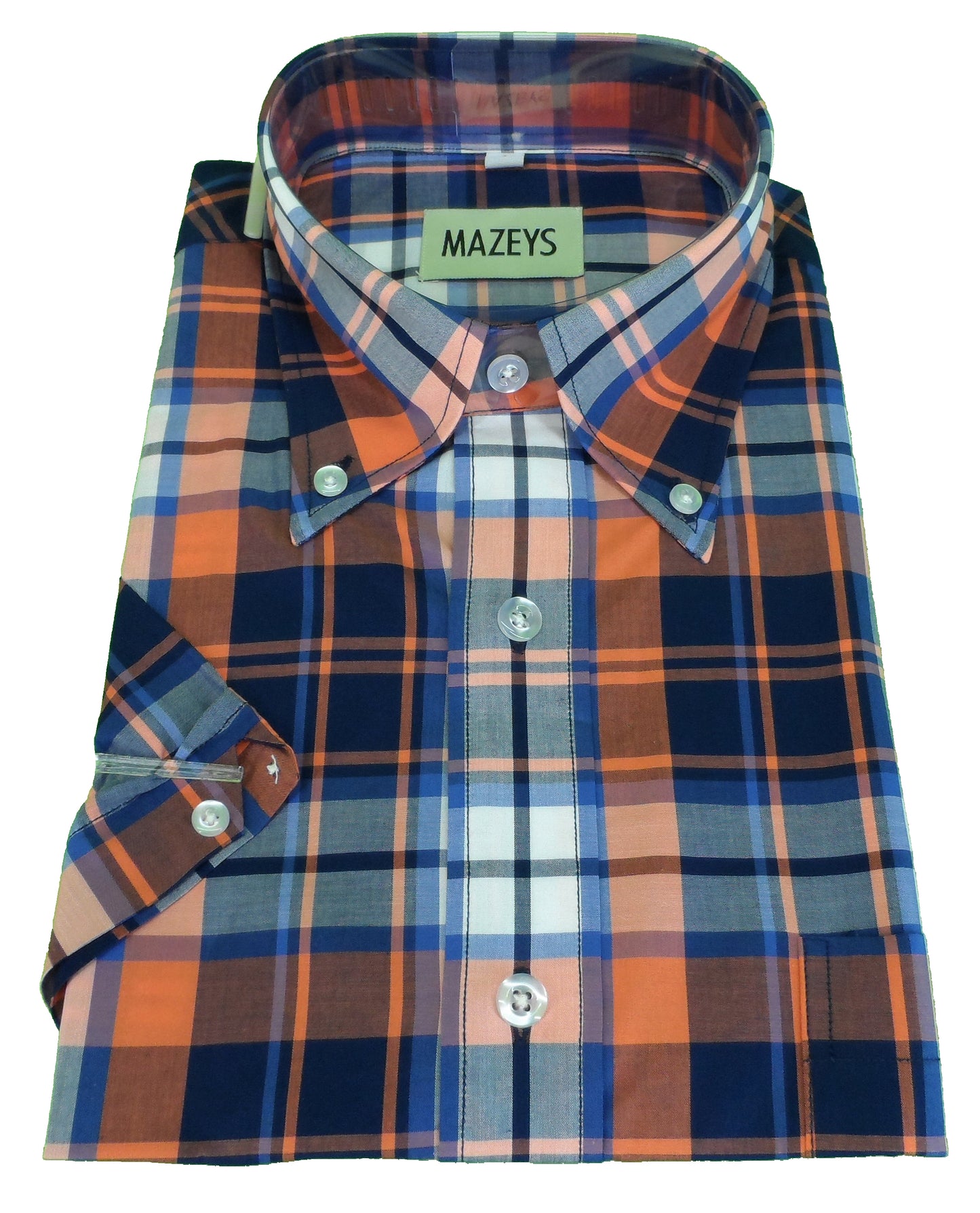 Mazeys Mens Orange Checked 100% Cotton Short Sleeved Shirts