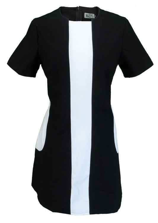 Damen Retro Mod Vintage Schwarz-Weiß-Kleid