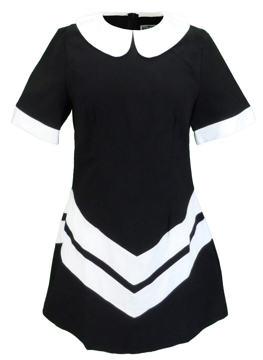 Damen Retro Mod Vintage Schwarz-Weiß-Chevron-Kleid