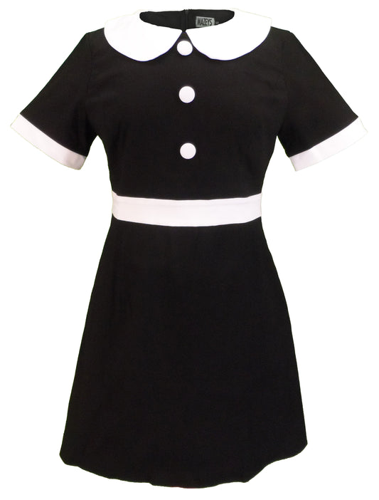 Schwarzes Damenkleid im Retro-Mod-Vintage-Stil der 60er Jahre