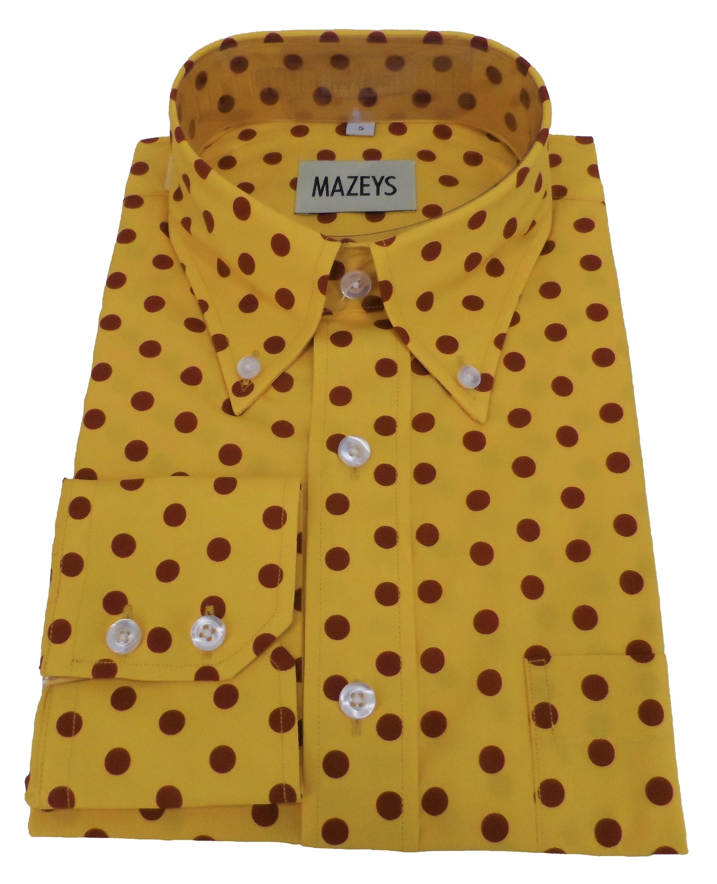 Mazeys Mens Mustard/Brown Retro Mod Polka Dot 100% Cotton Shirts…