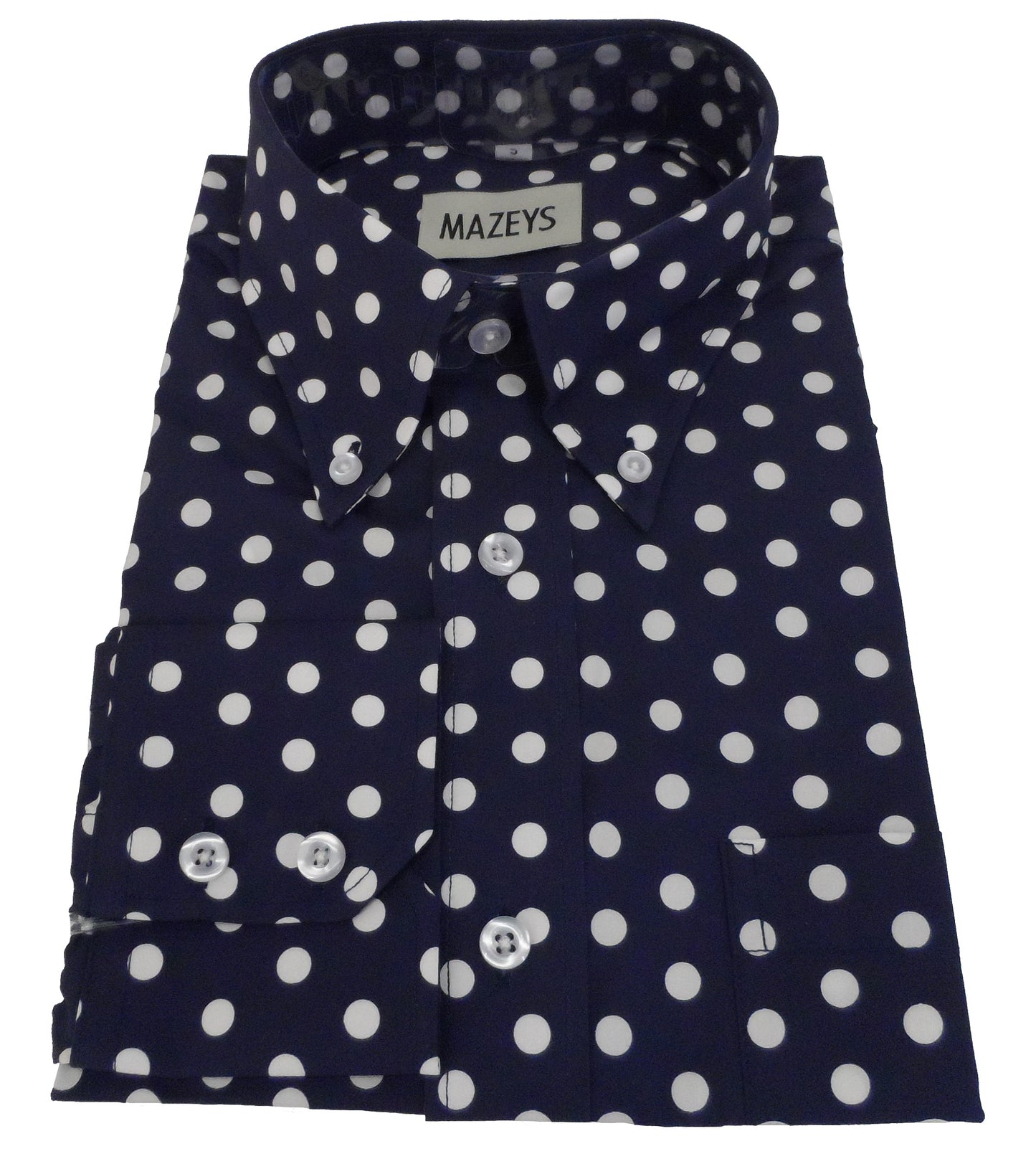 Mazeys Mens Navy White Retro Mod Polka Dot 100% Cotton Shirts…