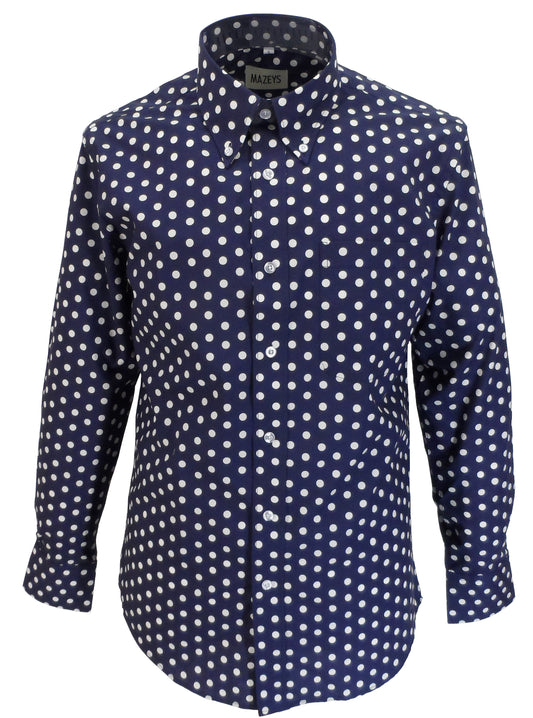 Mazeys Herren-Hemden Aus 100 % Baumwolle Im Retro-Stil Mit Polka Dots In Marineblau Und Weiß…