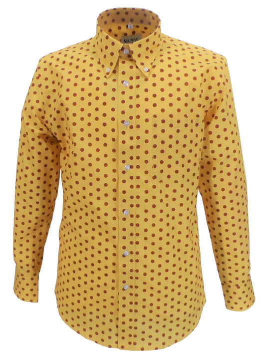 Mazeys Mens Mustard/Brown Retro Mod Polka Dot 100% Cotton Shirts…