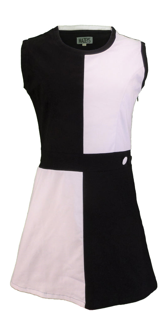 فستان mazeys للسيدات من الستينيات بتصميم كلاسيكي باللونين الأبيض والأسود