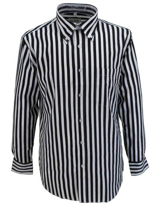 Mazeys Retro Mod Vintage Black/White Stripe 100% Cotton Button Down Shirts