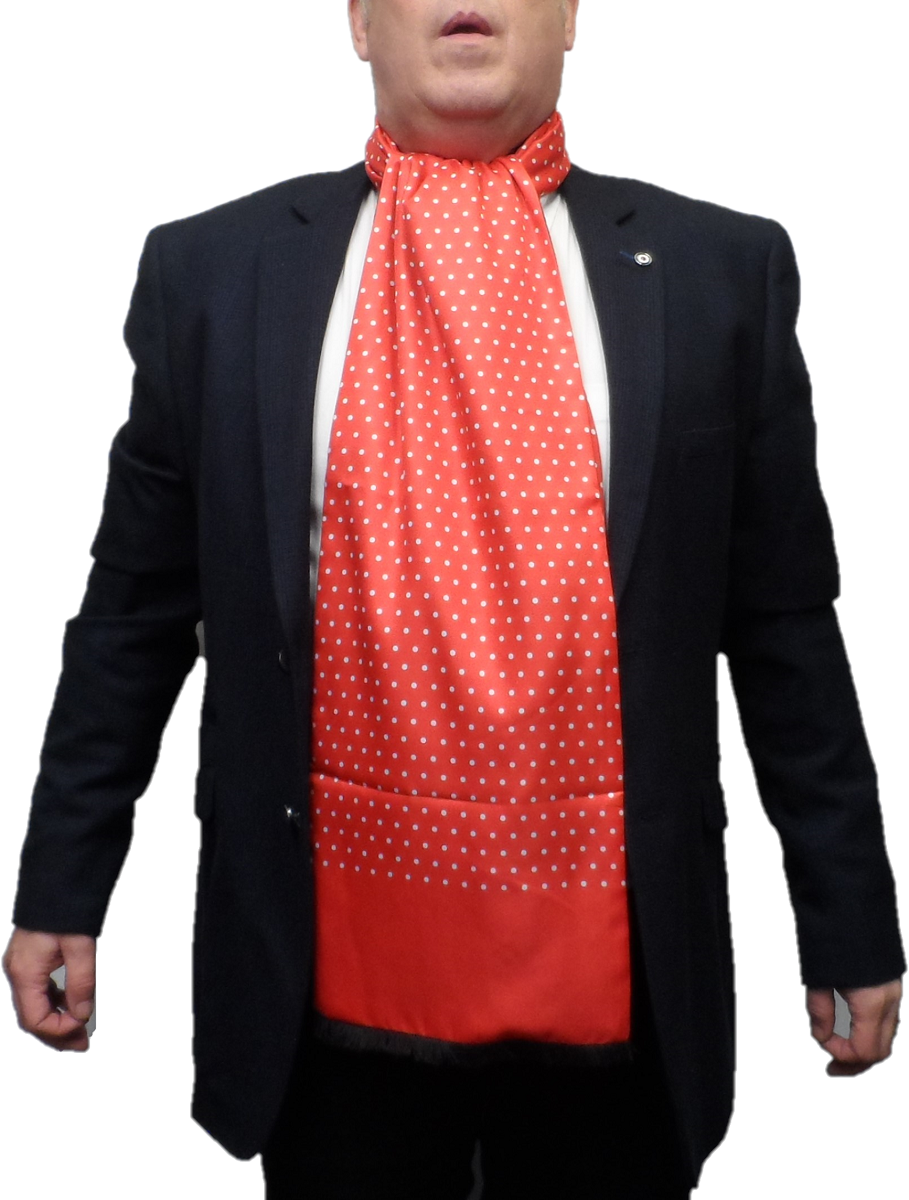 Mazeys Mens Classic Retro Mod Mod Tassled Scarf Lava Red Polka Dot