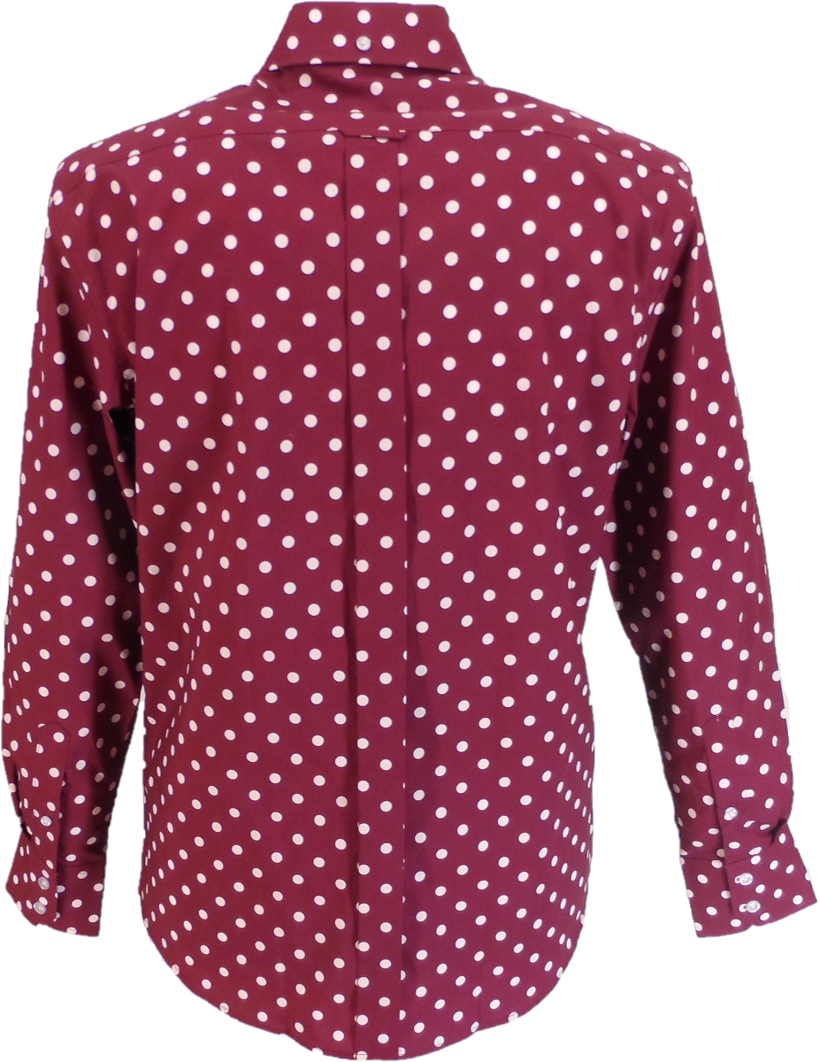 Mazeys Mens Burgundy and White Retro Mod Polka Dot 100% Cotton Shirts…