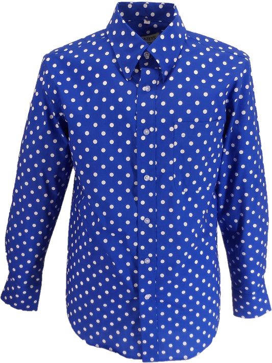 Mazeys Chemises pour hommes 100 % coton bleu moyen et blanc à pois…