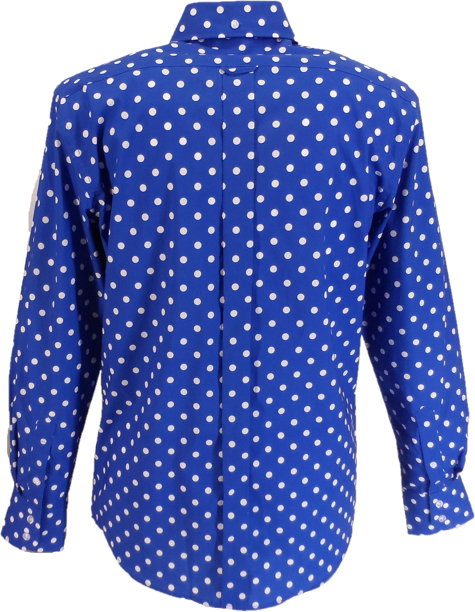 Men's Mid Blue and White Polka Dot 100% Cotton Shirts UK Large / Blue