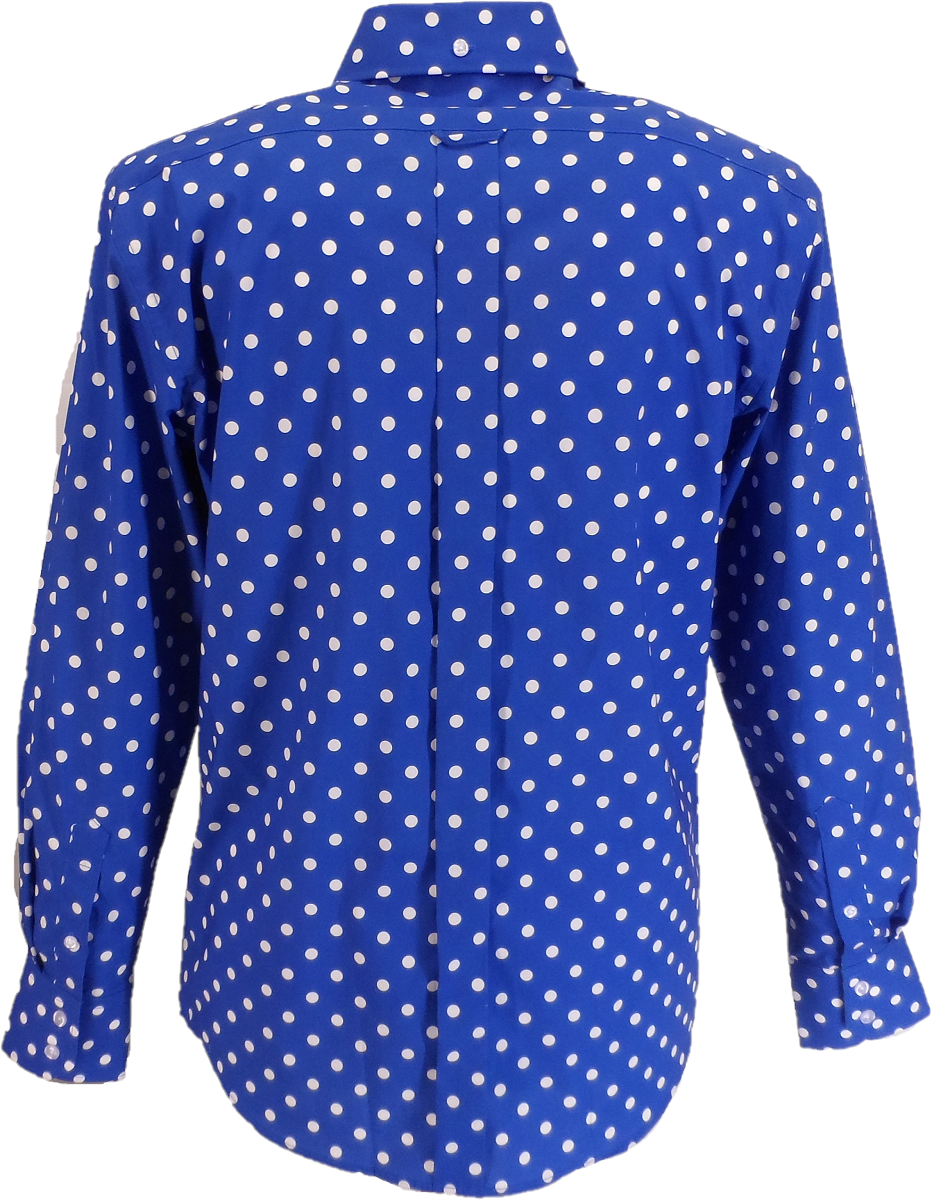 Mazeys Chemises pour hommes 100 % coton bleu moyen et blanc à pois…