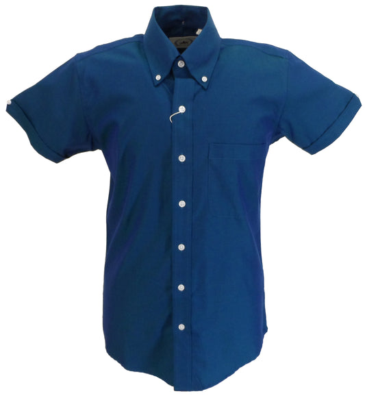 Relco camisas retro mod tónicas azules de manga corta para hombre