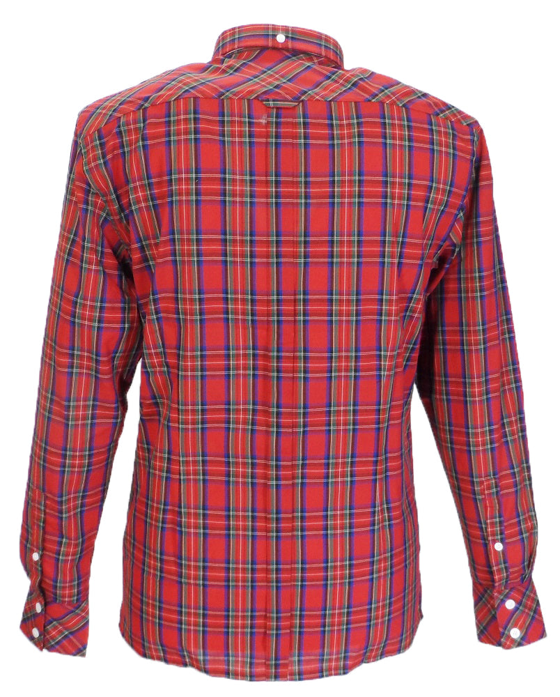 Langärmlige Retro-Mod-Button-Down-Hemden aus roter Neddy-Baumwolle Merc 