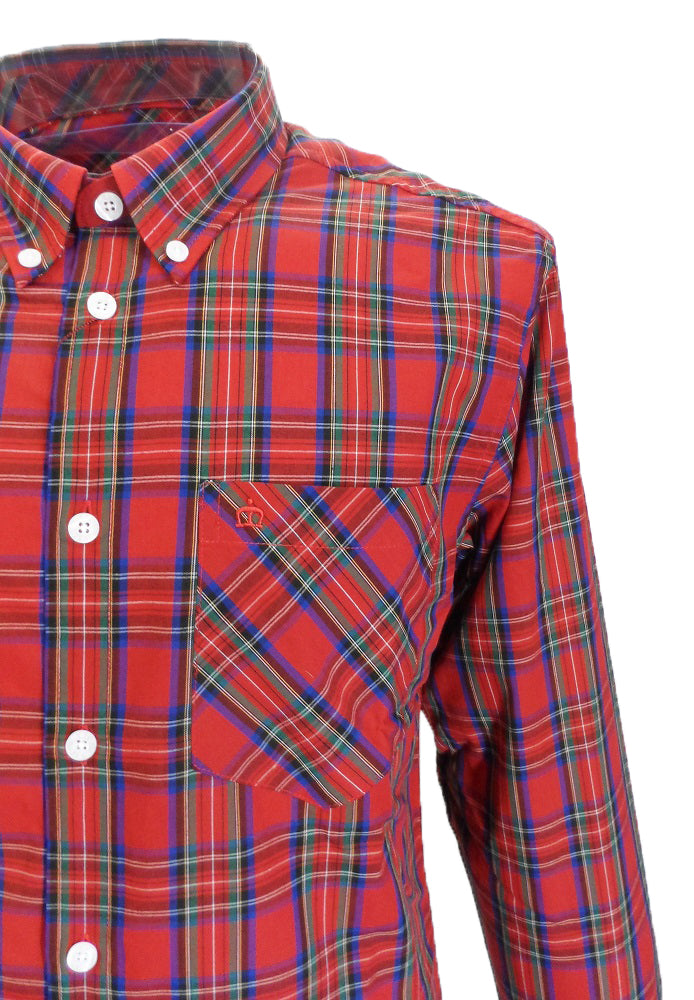 Langärmlige Retro-Mod-Button-Down-Hemden aus roter Neddy-Baumwolle Merc 