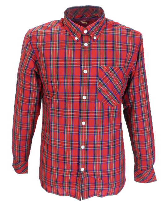 Camisas con botones mod retro de manga larga de algodón rojo neddy Merc 
