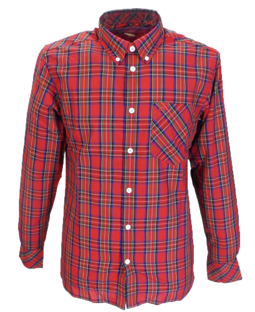 Langärmlige Retro-Mod-Button-Down-Hemden aus roter Neddy-Baumwolle Merc 