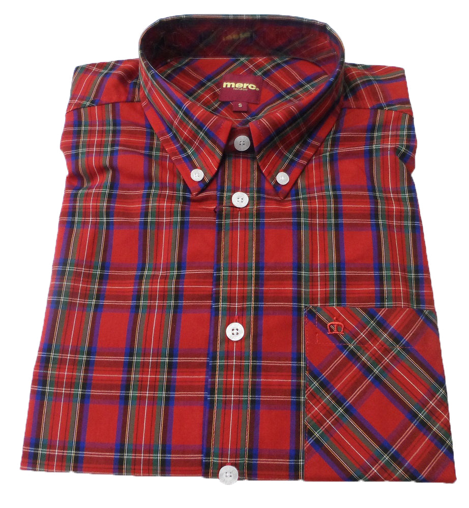 Langärmlige Retro-Mod-Button-Down-Hemden aus roter Neddy-Baumwolle Merc 
