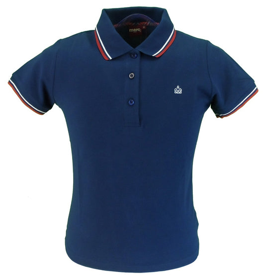 Merc Damen-Poloshirt aus marineblauer/roter/weißer Baumwolle …
