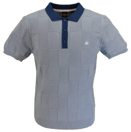 Merc Batley Dust Blue gestrickte Vintage-Strick Mod Polo Shirts