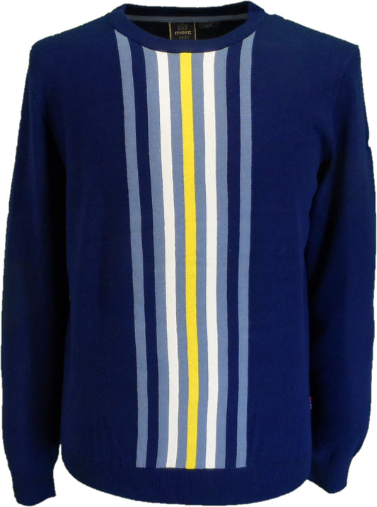 Merc Mens Woburn Navy Stripe Fine Gauge Mod Racing Jumper