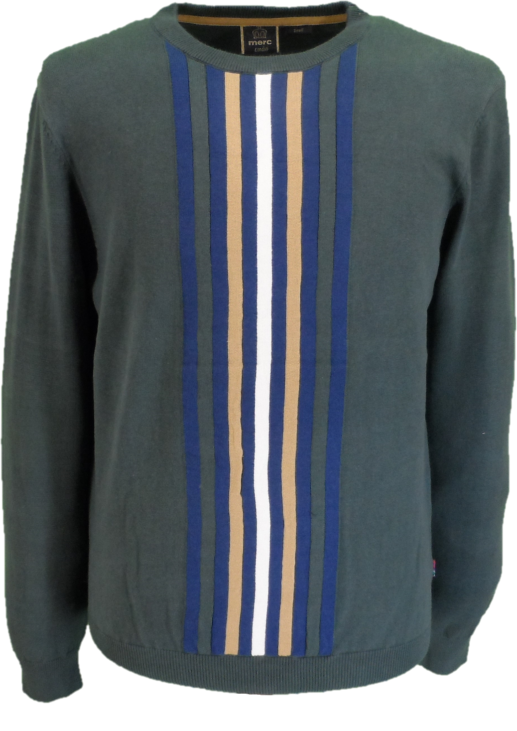 Merc herre woburn sage green stripe fine gauge mod racing jumper