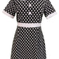 Robe rétro mod vintage à pois noir et blanc pour femme des années 60