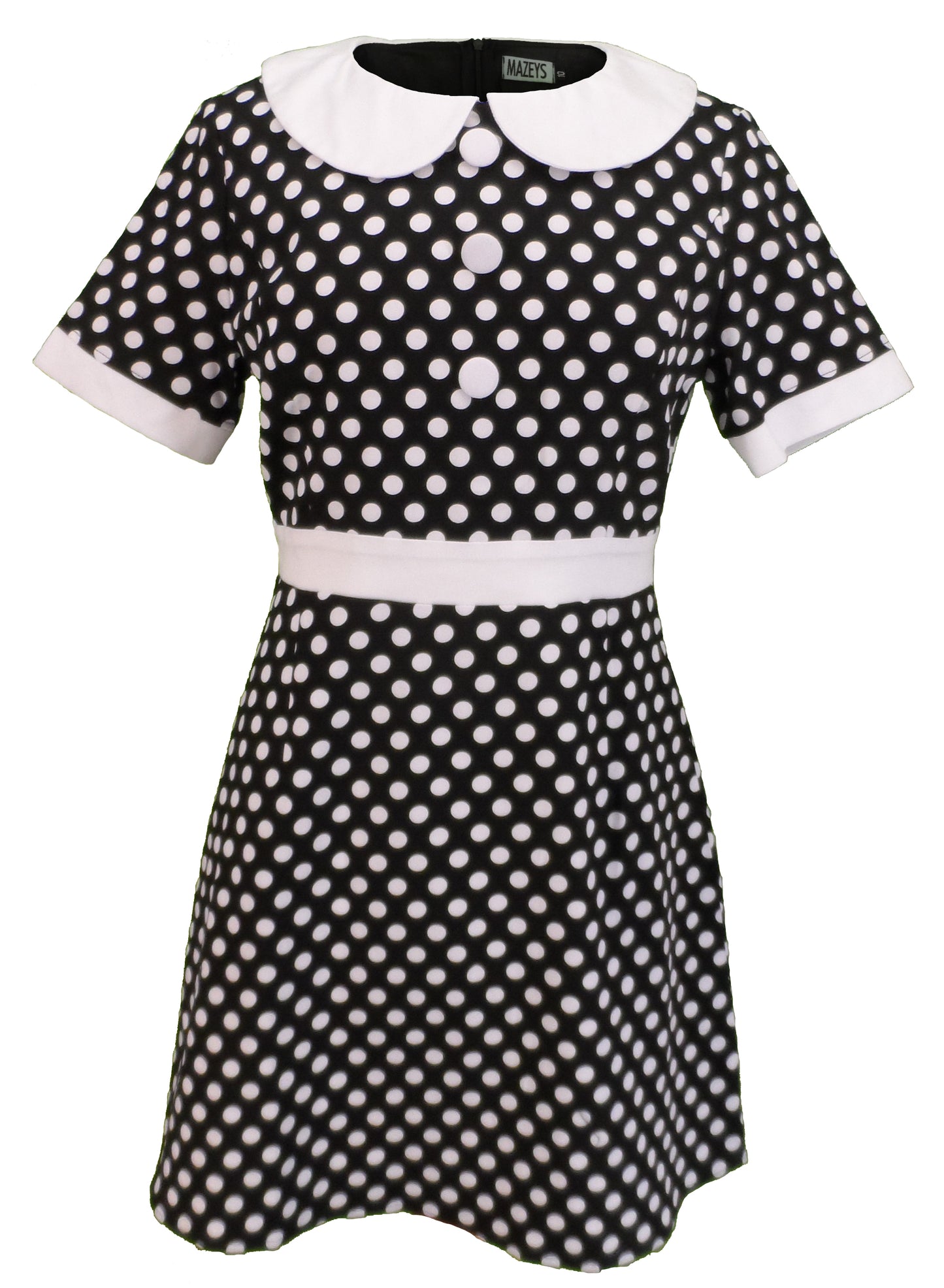 Vestido de lunares blanco y negro retro mod vintage de los años 60 para mujer