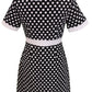 Robe rétro mod vintage à pois noir et blanc pour femme des années 60