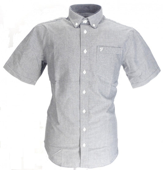 Farah marineblå oxford-bomulds-kortærmede retro-mod button down-skjorter