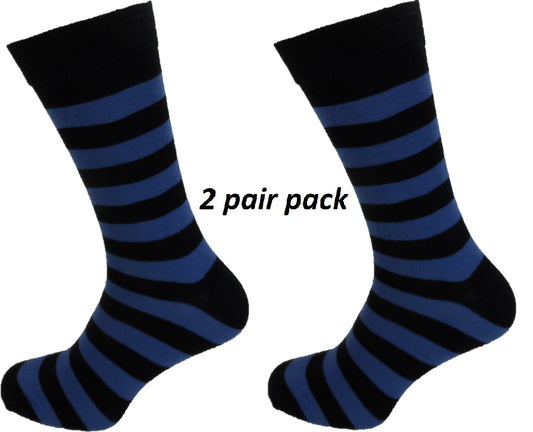 Mens 2 Pair Pack Black/Blue Striped Retro Socks