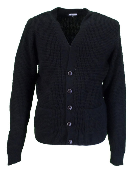 Cardigan noir classique en tricot gaufré rétro Relco