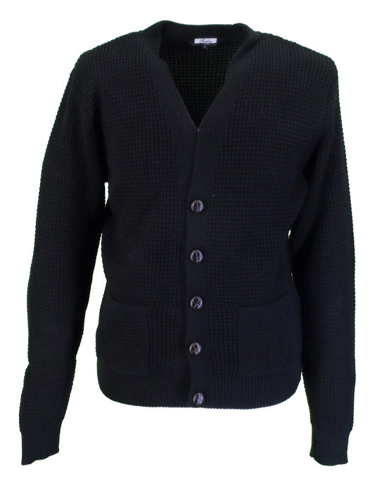 Relco klassischer Retro-Cardigan in Waffelstrickoptik in Schwarz