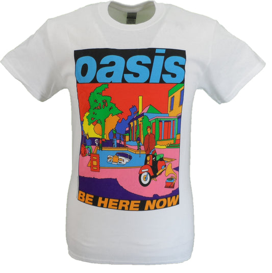Maglietta da uomo bianca Be Here Now degli Oasis con licenza ufficiale