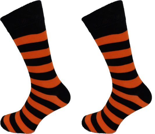 Lot de 2 paires Socks rétro à rayures orange et noires pour homme