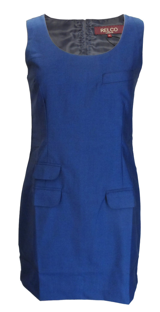Relco dames rétro mod bleu/noir tonique chasuble/tunique robe