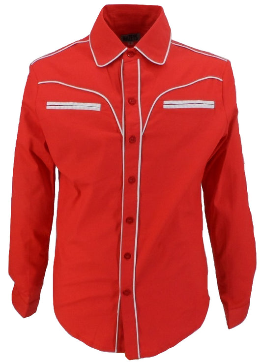 Mazeys camisas vintage/retro de vaquero occidental rojo para hombre