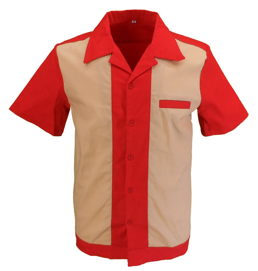 Mazeys Mens Retro Red/Cream 50s Rockabilly Bowling Shirts