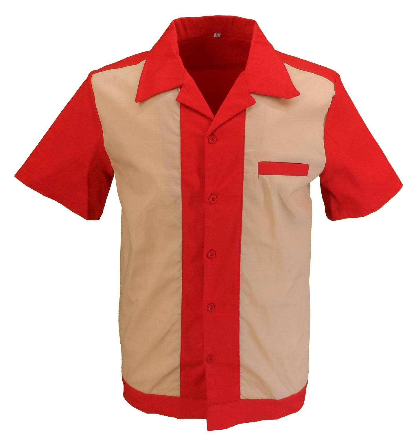 Mazeys Herren-Retro-Rockabilly Bowling Shirts Stil der 50er Jahre in Rot/Creme