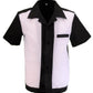 Mazeysメンズ レトロ ホワイト/ブラック 50 年代 ロカビリーbowling shirts