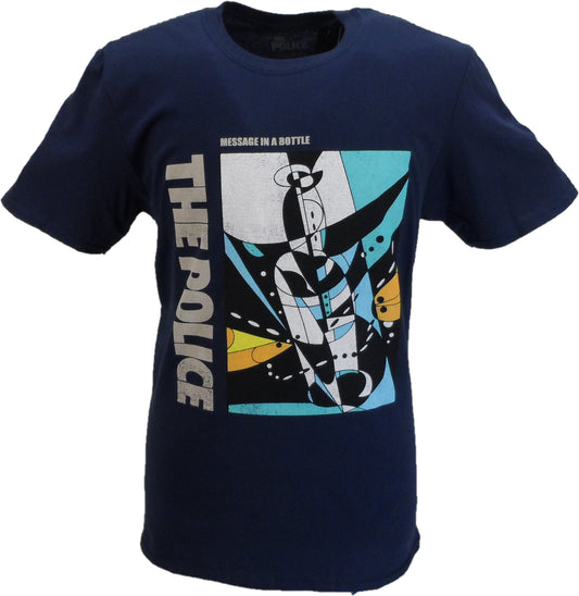 T-shirt officiel bleu marine pour hommes, le Message de la Police dans une bouteille