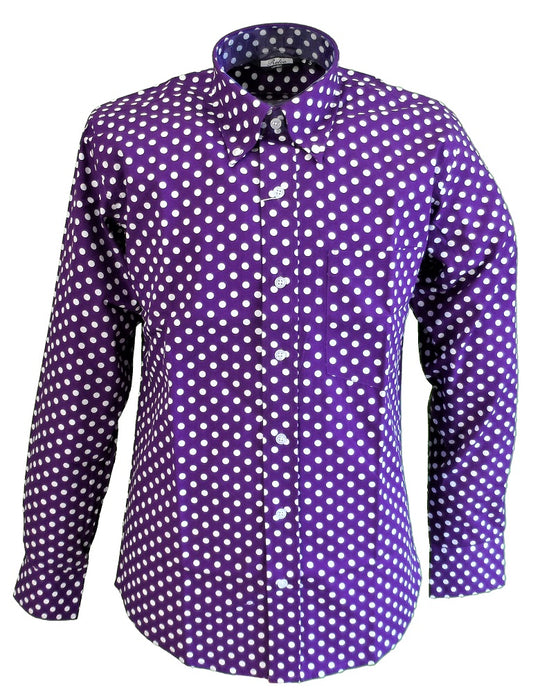 Relco Camicia dal design vintage classico mod a pois viola/bianco da uomo