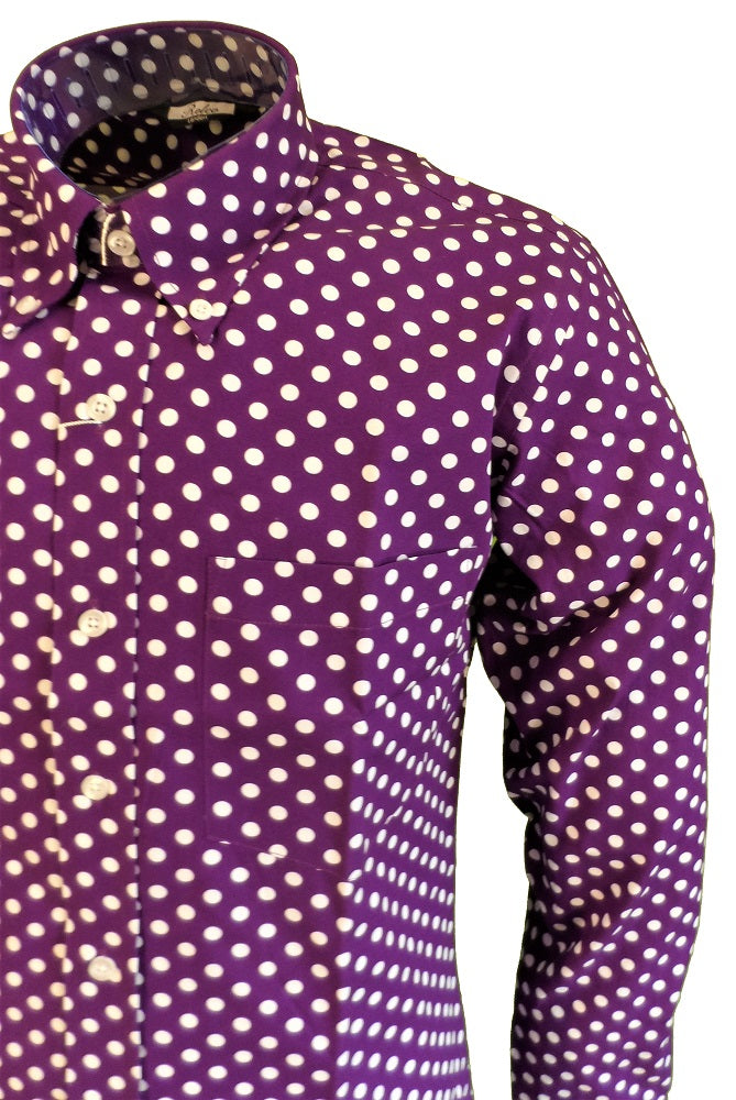 Relco Purple/White Polka Dot Men's Classic Mod Vintage Design Shirt`s