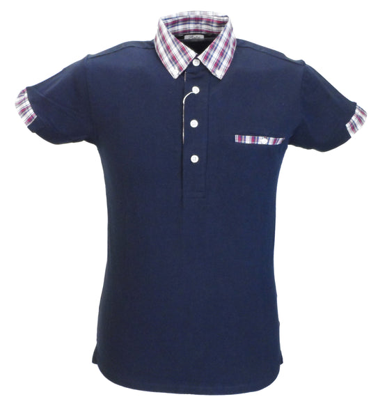Marineblaue, klassische Mod-Stoff-Poloshirts mit Karokragen