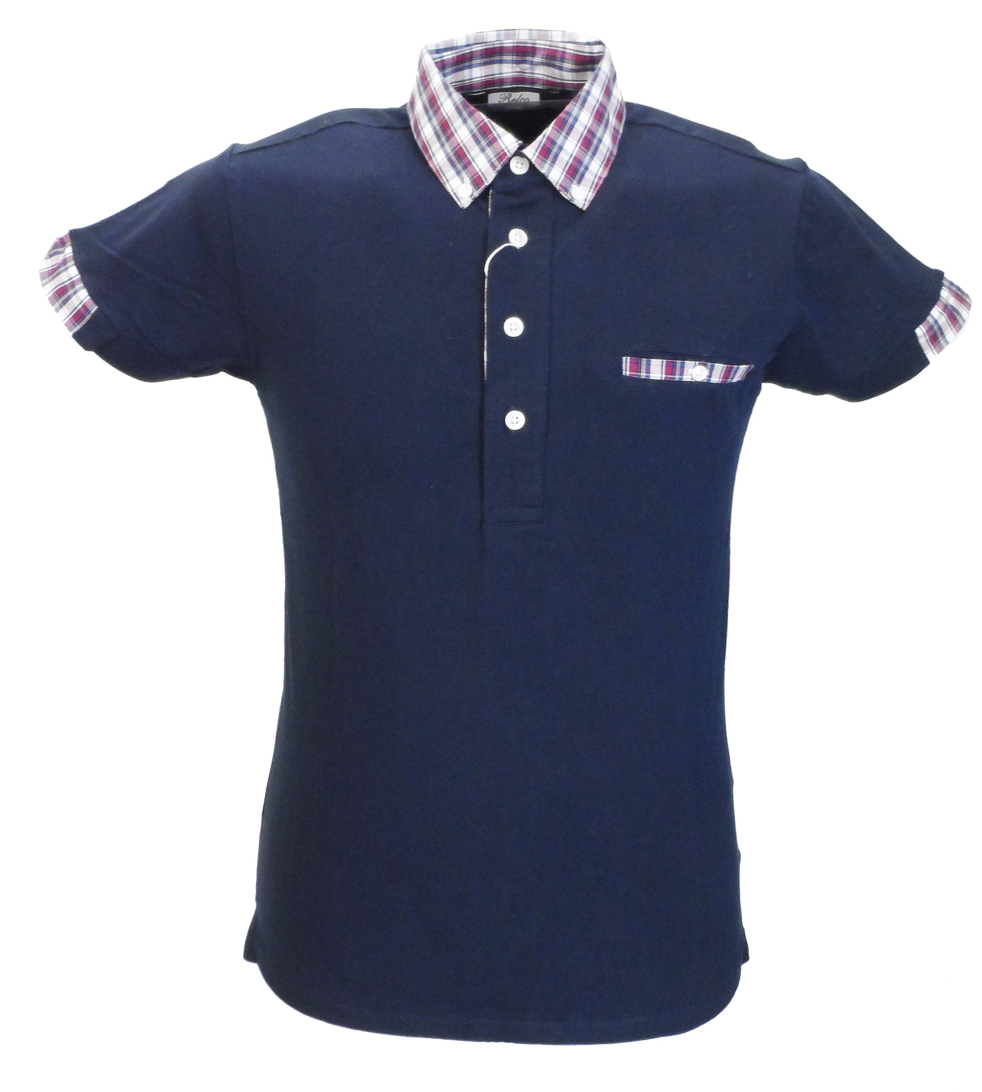 Navy Classic Mod Cloth Check Collar Polo Shirts
